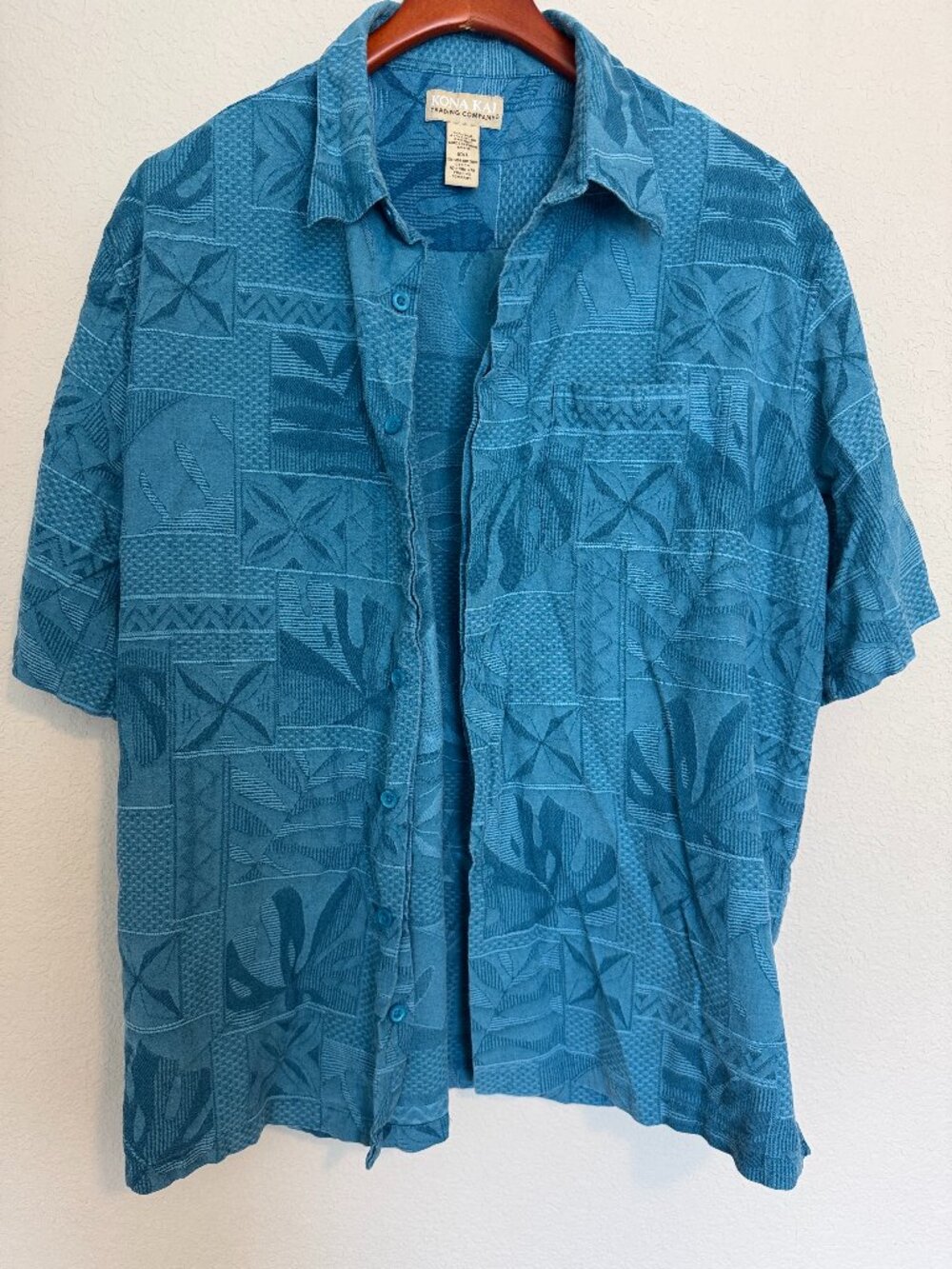 Kona Kai Mens 2XL Silk Cotton Hawaiian Aloha Tropical Shirt Blue